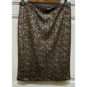Ann Taylor Womens Bronze Sequin Pencil Skirt Champagne Metallic‎ Knee Length 8